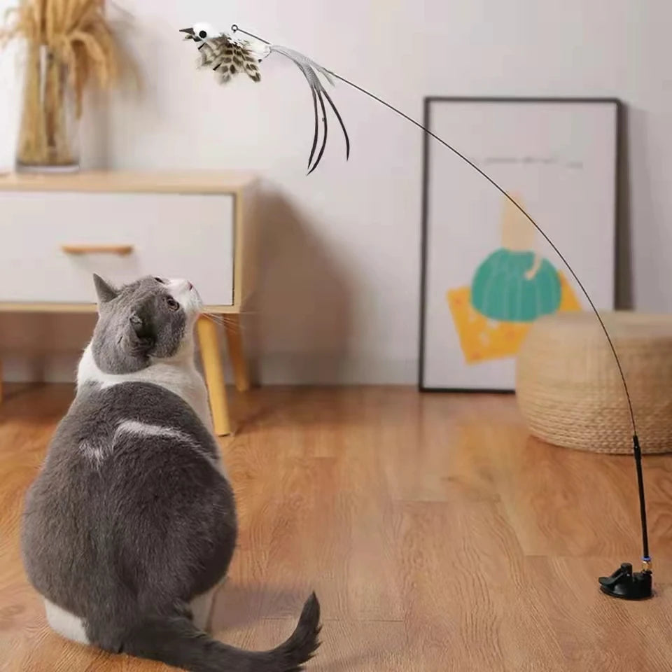 Cat Stick Toy Furry Feather Bird